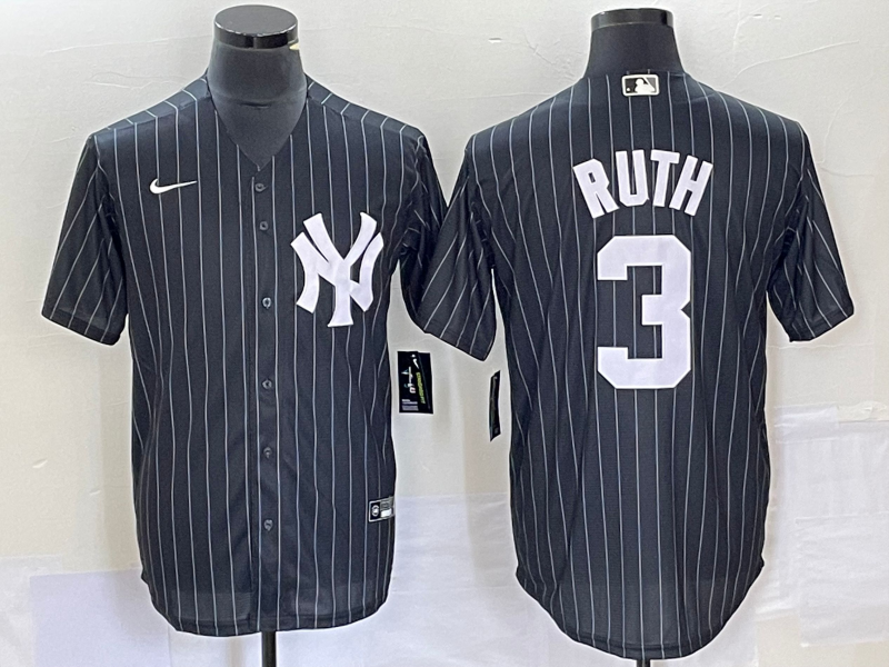 Men's New York Yankees Babe Ruth #3 Black Jersey